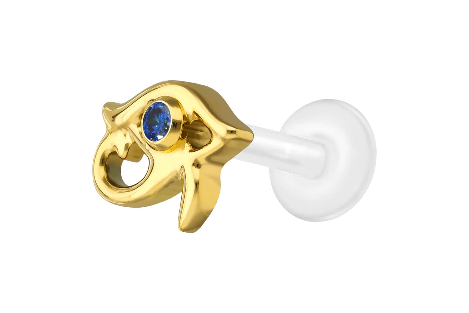 PTFE Labret Piercing mit Innengewinde + Titan-Aufsatz AUGE DES HORUS